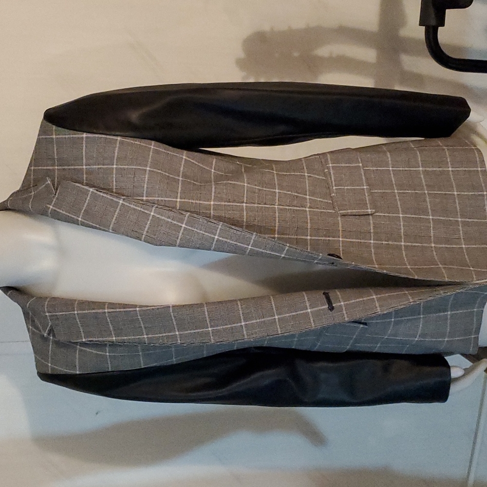 DKNY Grey blazer with faux leather sleeves